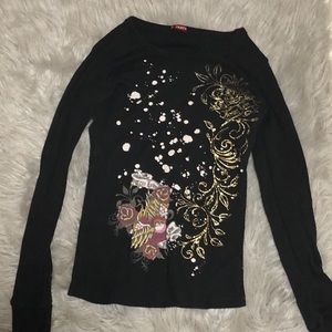 T Party long sleeve tee shirt (Black)